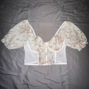 Puff Sleeve Embroidered Flower Top
